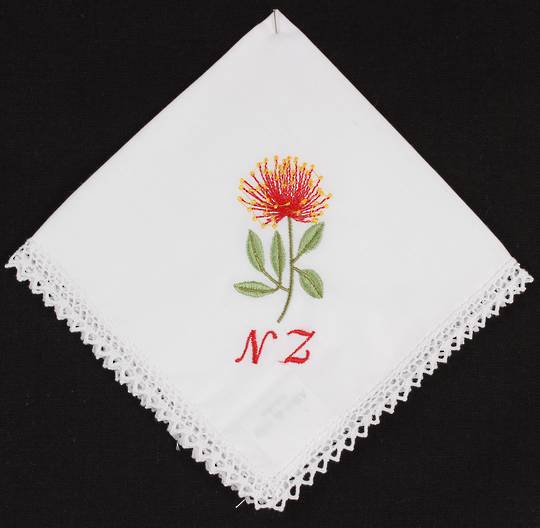 Embroidered lace handkerchiefs 'Pohutukawa NZ'. Style: EHC/POH